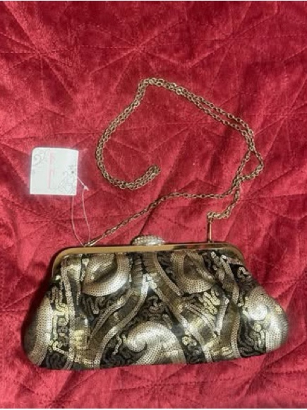 Vintage Lulu Townsend sequin black and gold clutch handbag